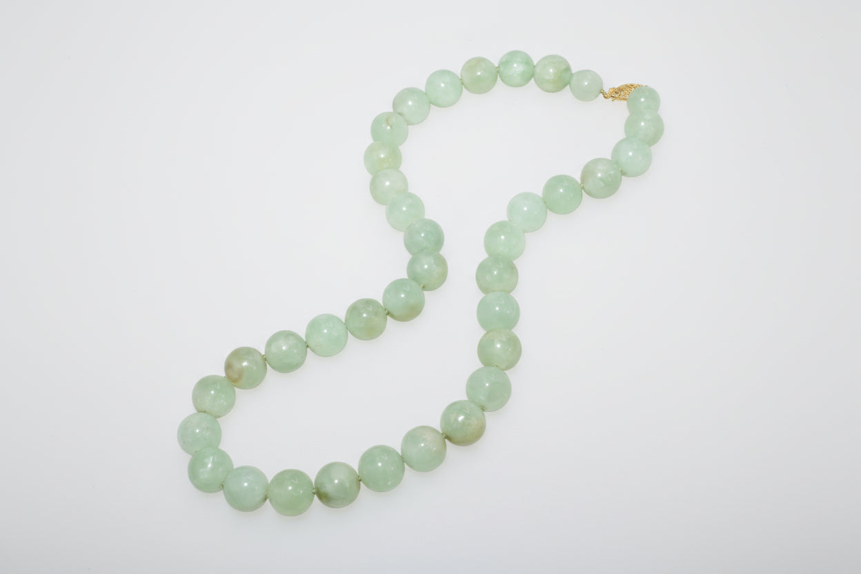 One of one hand-knotted prehnite necklace with marquise gated 14k solid gold clasp by Kismet Society — 18 inches