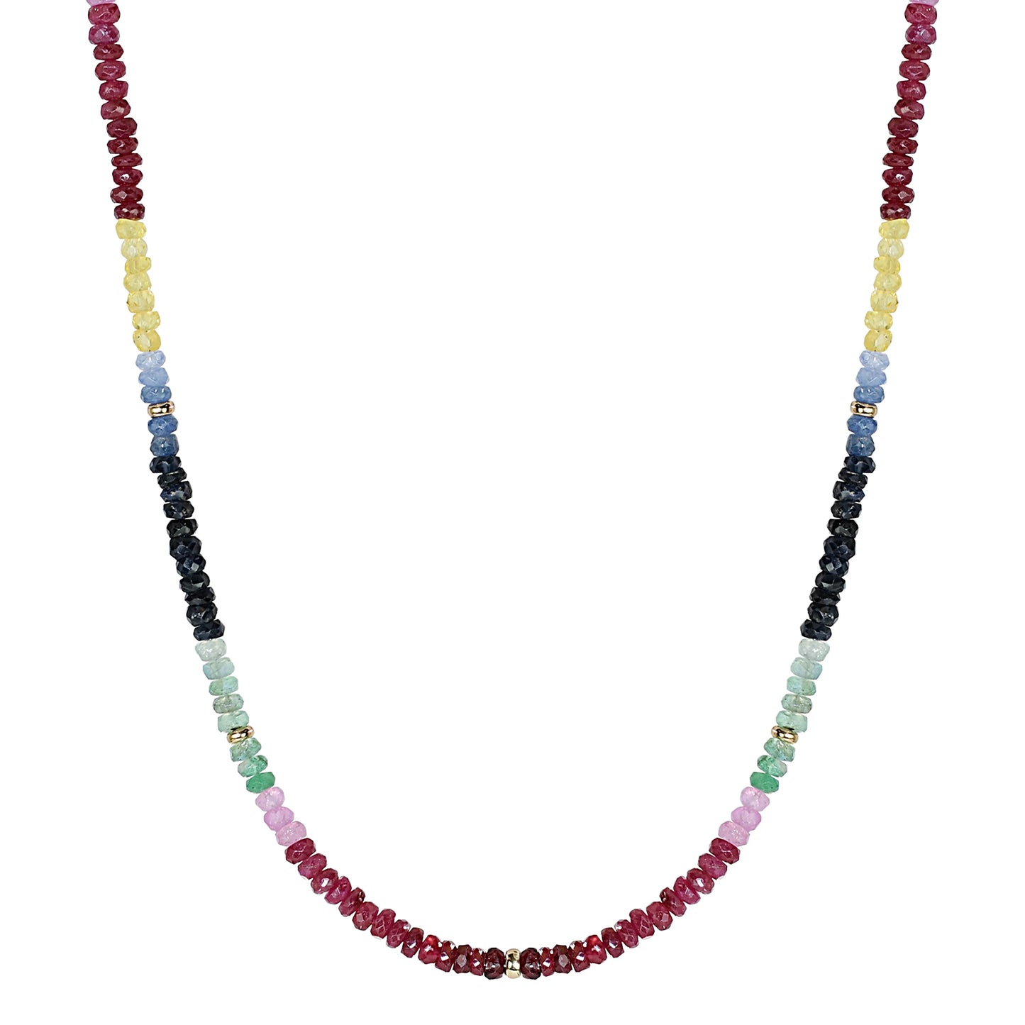 One of one AAAA grade multi gemstone necklace with 14k solid gold hook clasp by Kismet Society — full color spectrum, 18 inches