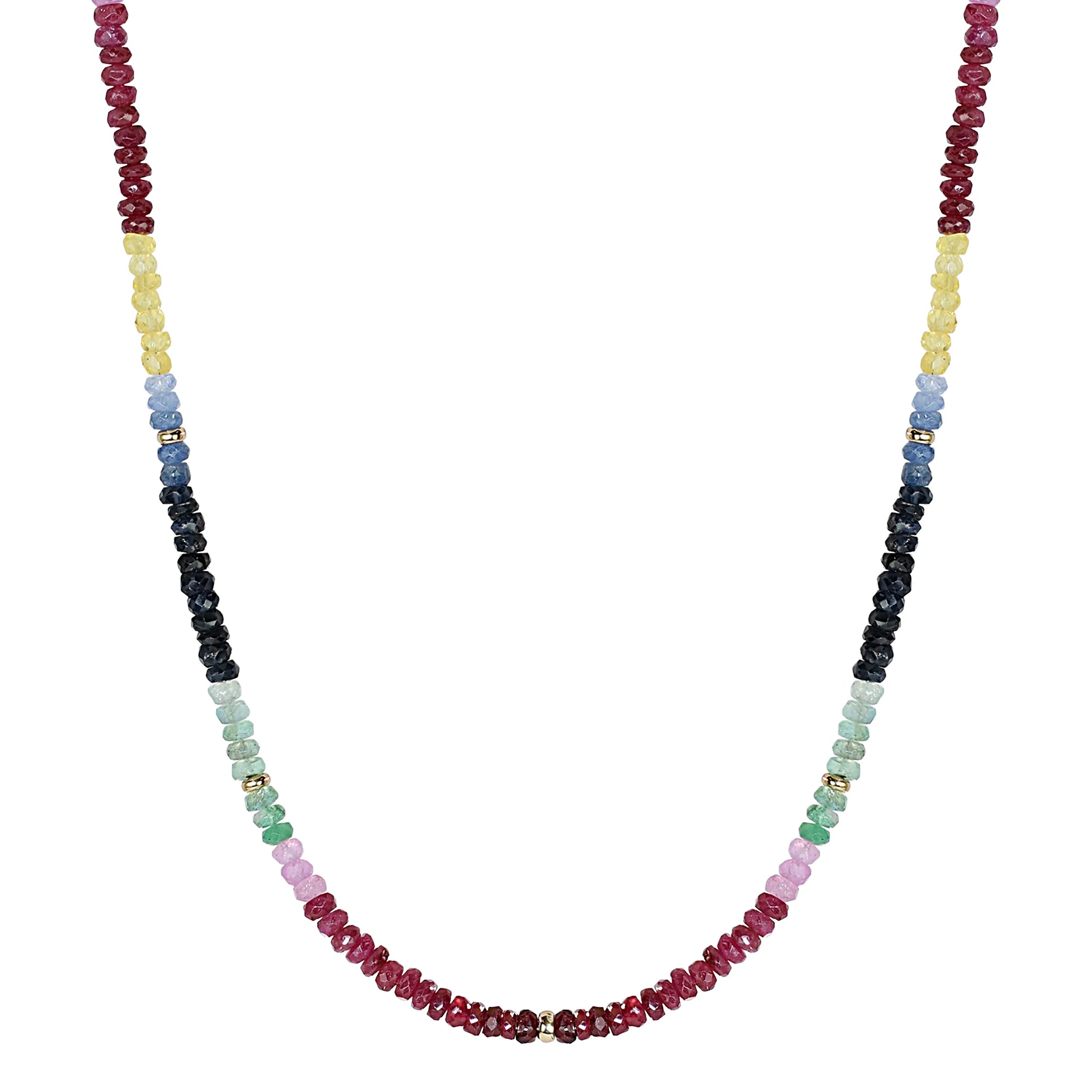 One of one AAAA grade multi gemstone necklace with 14k solid gold hook clasp by Kismet Society — full color spectrum, 18 inches