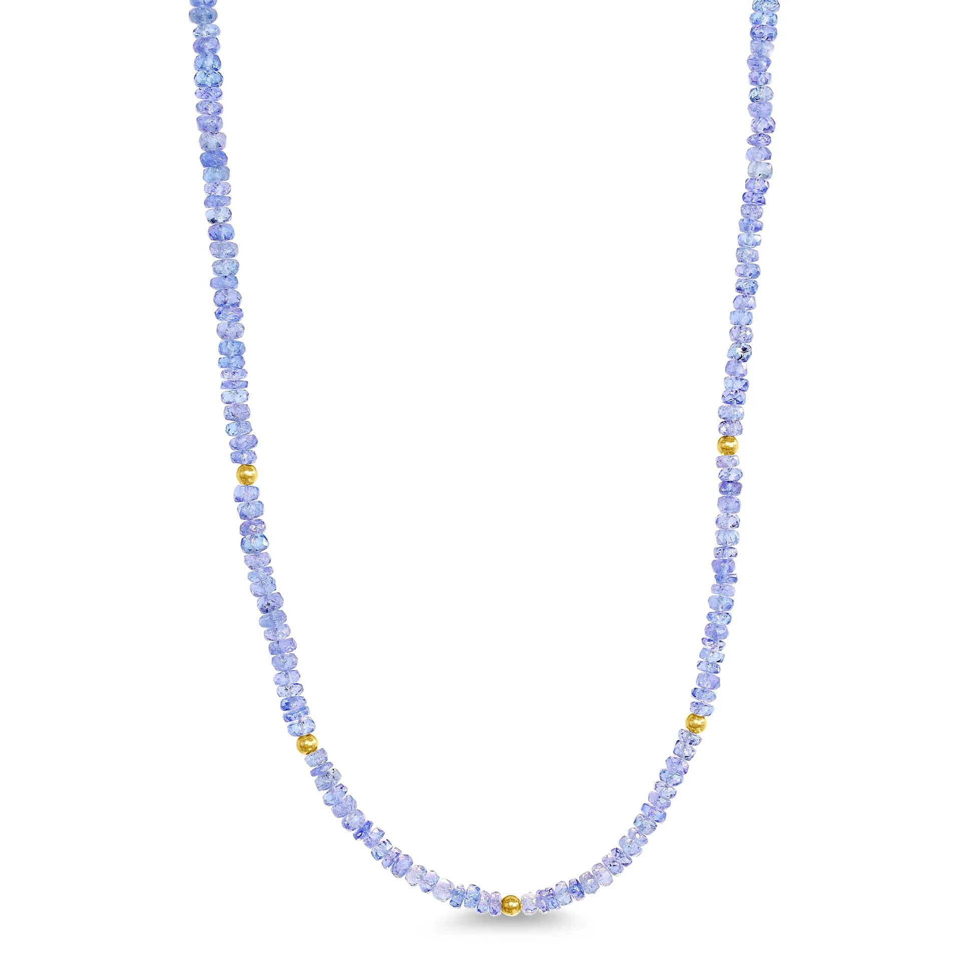 One of one AAAA grade faceted tanzanite necklace with 14k solid gold beads and clasp by Kismet Society — 18 inches