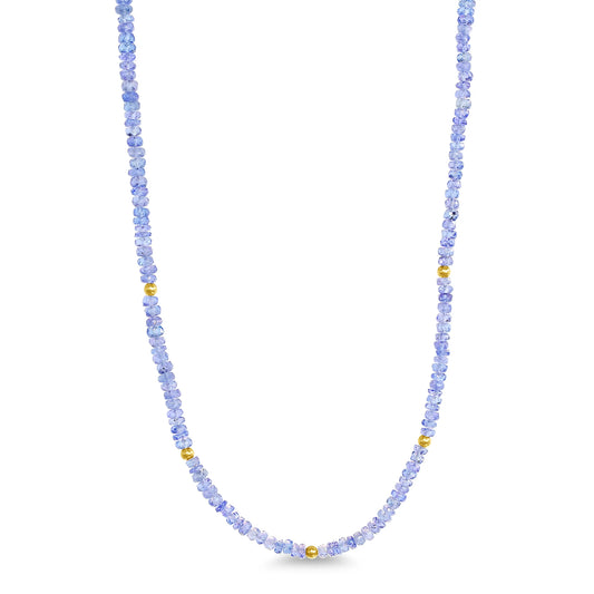 One of one AAAA grade faceted tanzanite necklace with 14k solid gold beads and clasp by Kismet Society — 18 inches