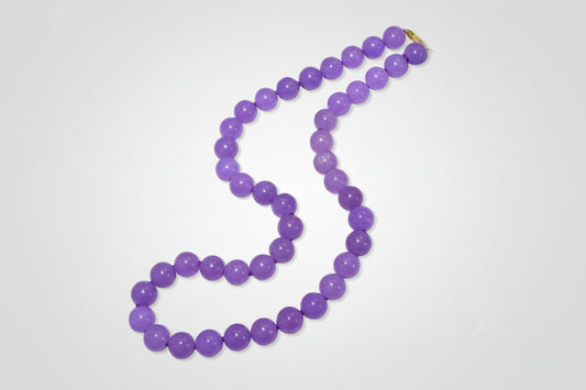 Hand-knotted lavender jade necklace with marquise gated 14k solid gold clasp by Kismet Society — 18 inches