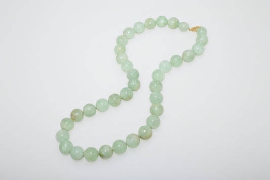 One of one hand-knotted prehnite necklace with marquise gated 14k solid gold clasp by Kismet Society — 18 inches