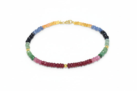 One of one AAAA grade multi gemstone bracelet with 14k solid gold clasp by Kismet Society — full color spectrum, 7.5 inches