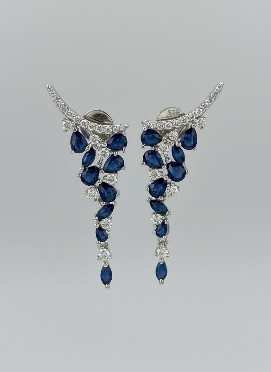 Sapphire Ear Climber Waterfall Earrings