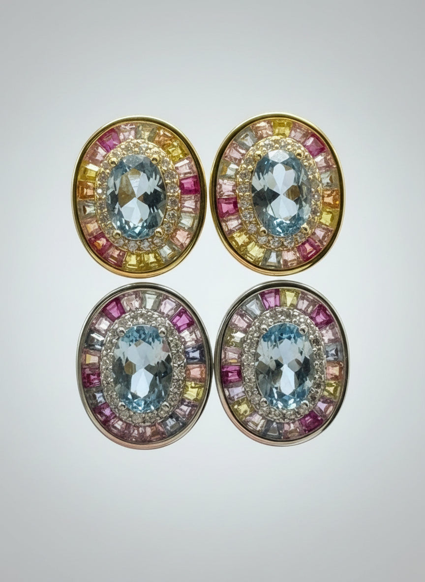 Multi Color Sapphire Oval Studs