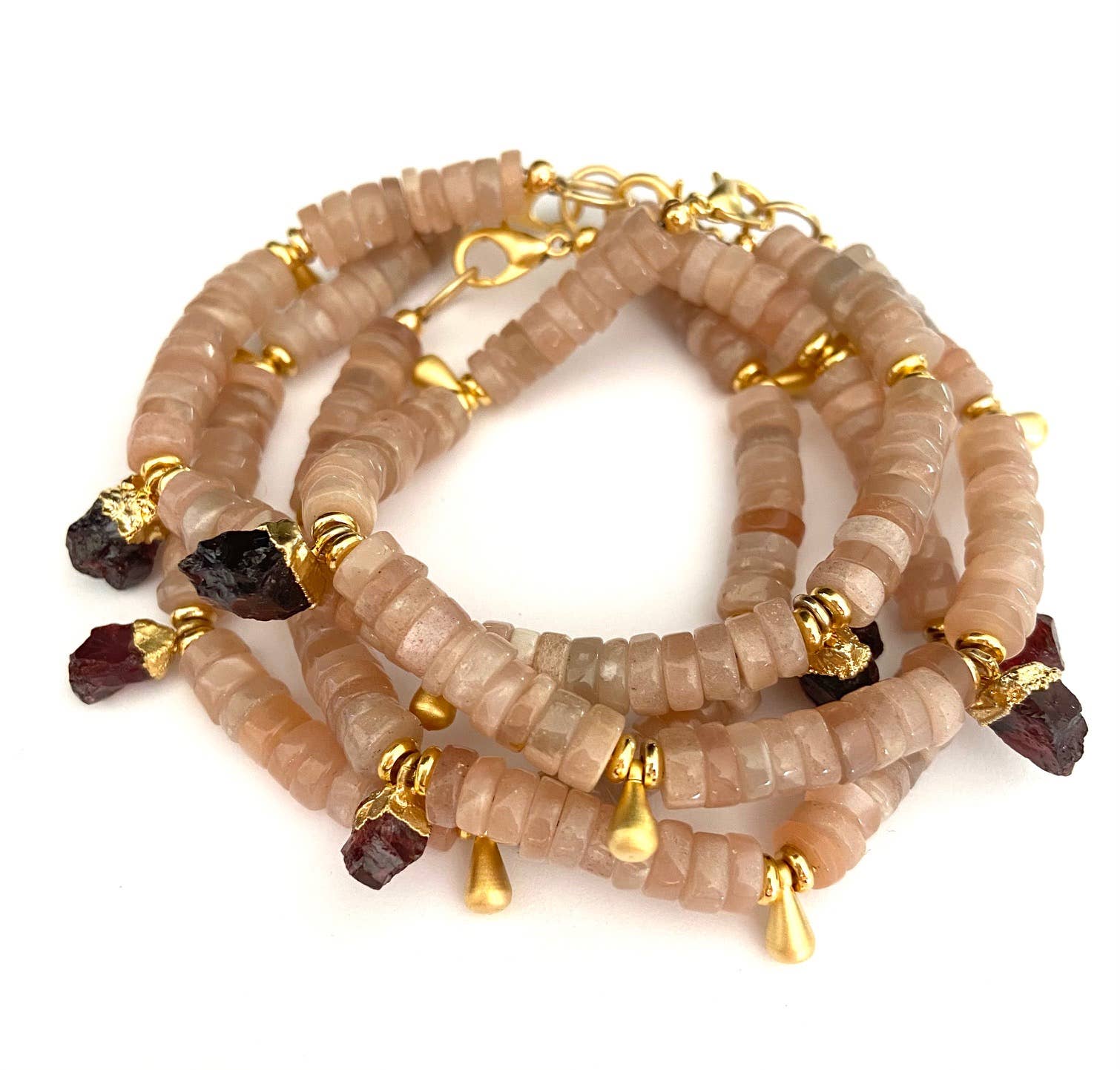 Rose Moonstone and Garnet Bracelet