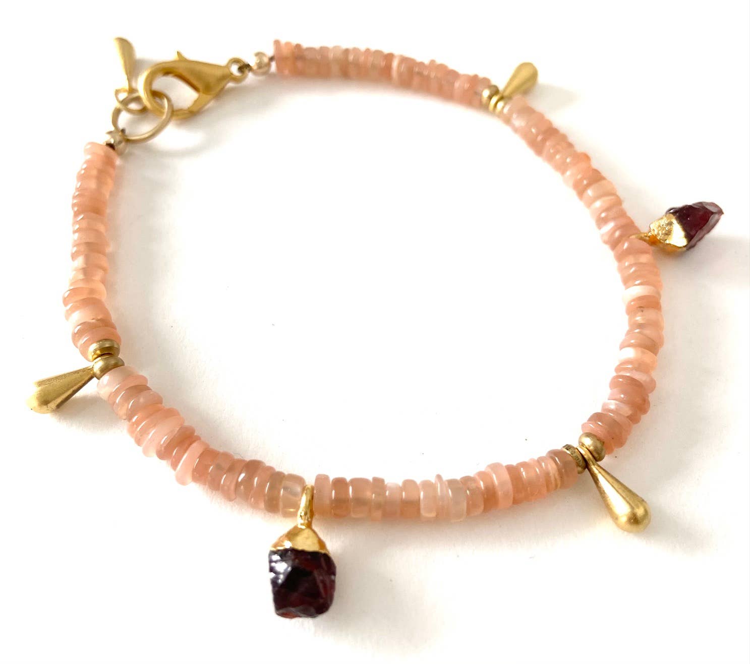 Rose Moonstone and Garnet Bracelet