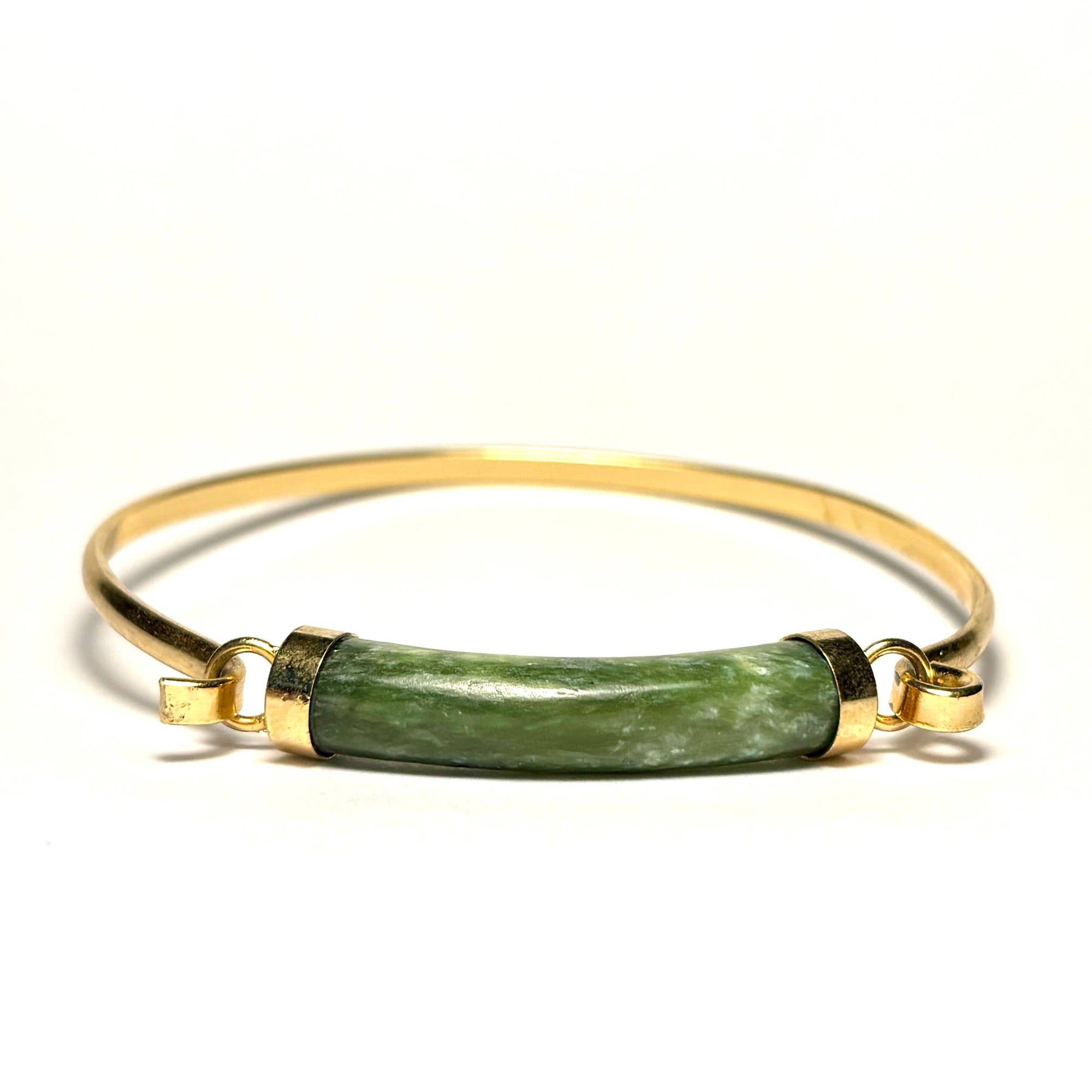 Vintage 1970s Gold Tension Cuff with Jade