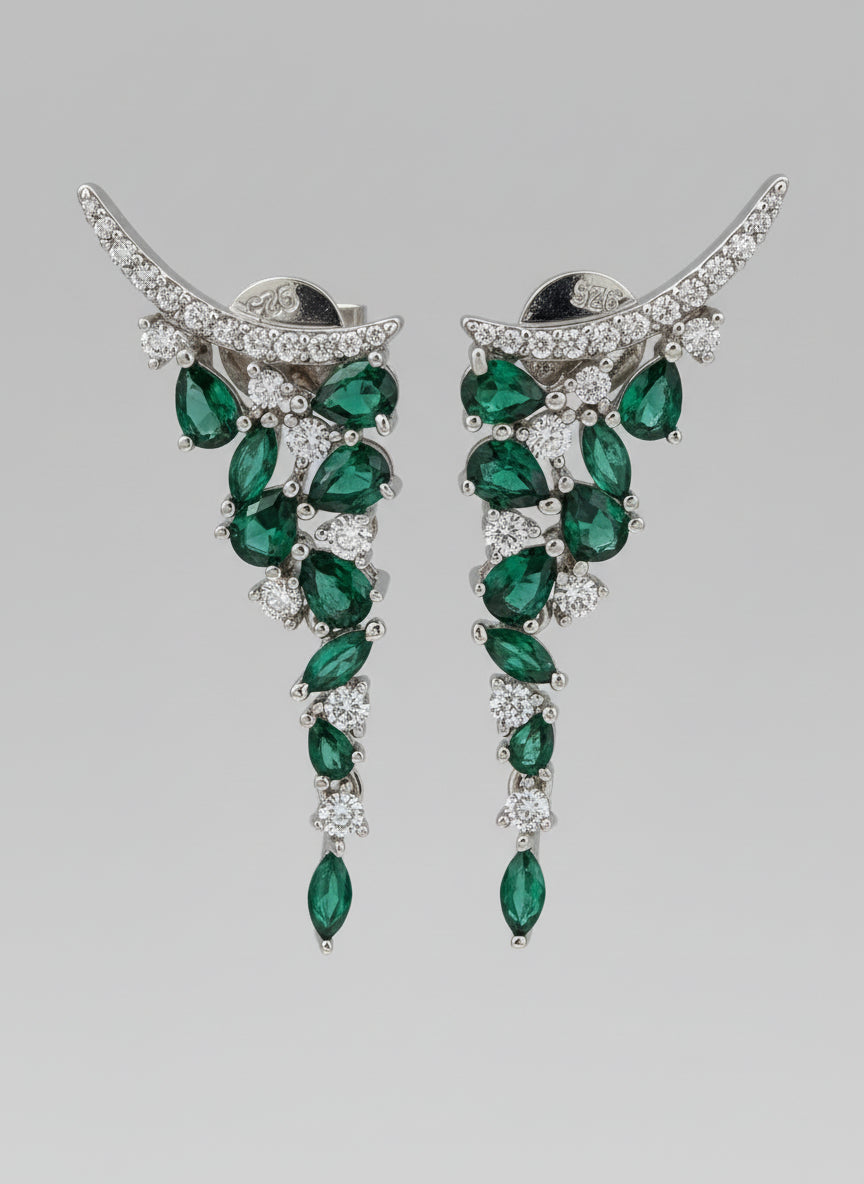 Emerald Ear Climber Waterfall Earrings