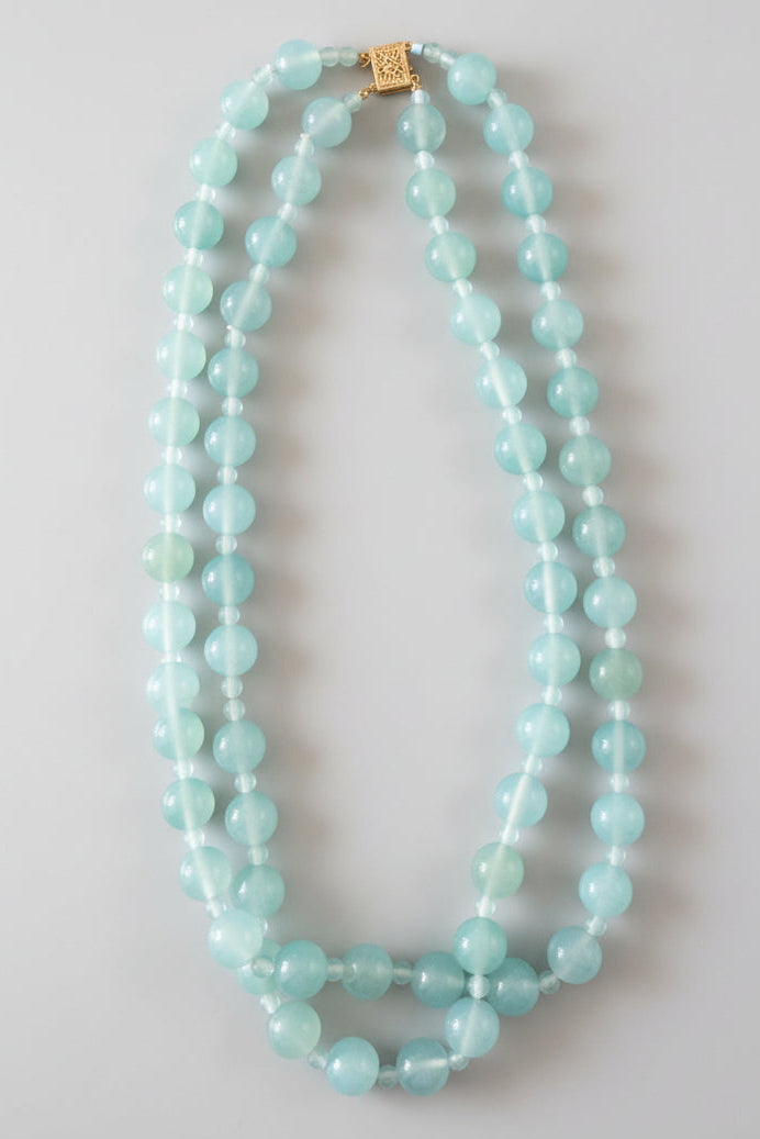 One of one double strand AAA blue chalcedony necklace with 14k solid gold gated clasp by Kismet Society — 18 inches