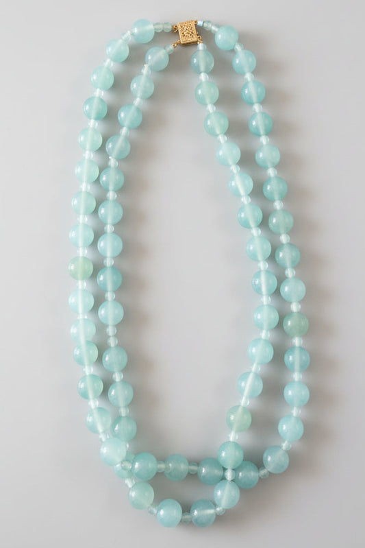 One of one double strand AAA blue chalcedony necklace with 14k solid gold gated clasp by Kismet Society — 18 inches