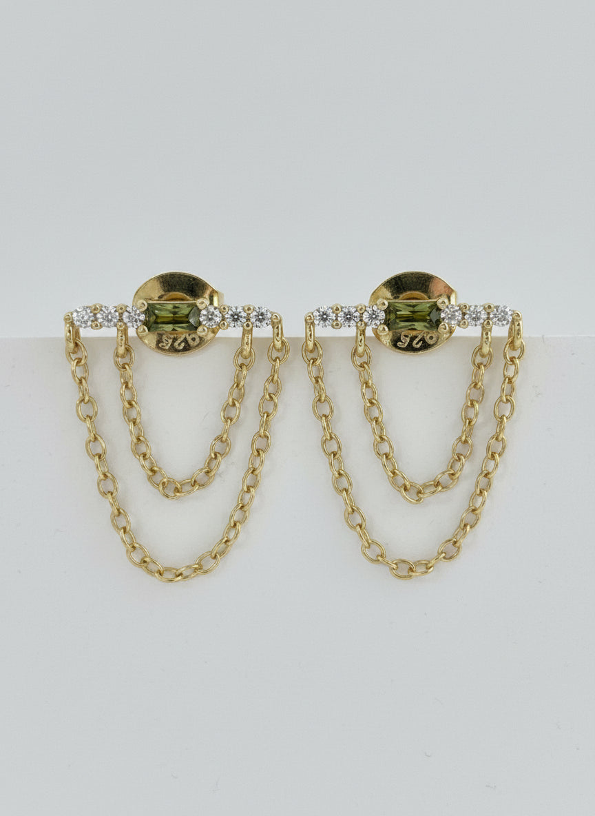Peridot Baguette Chain Earrings