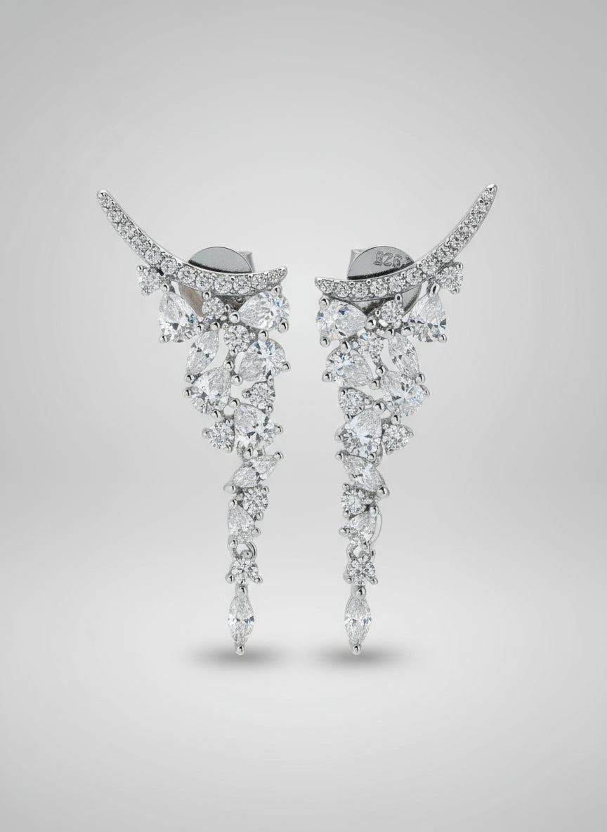 White Crystal Ear Climber Waterfall Earrings