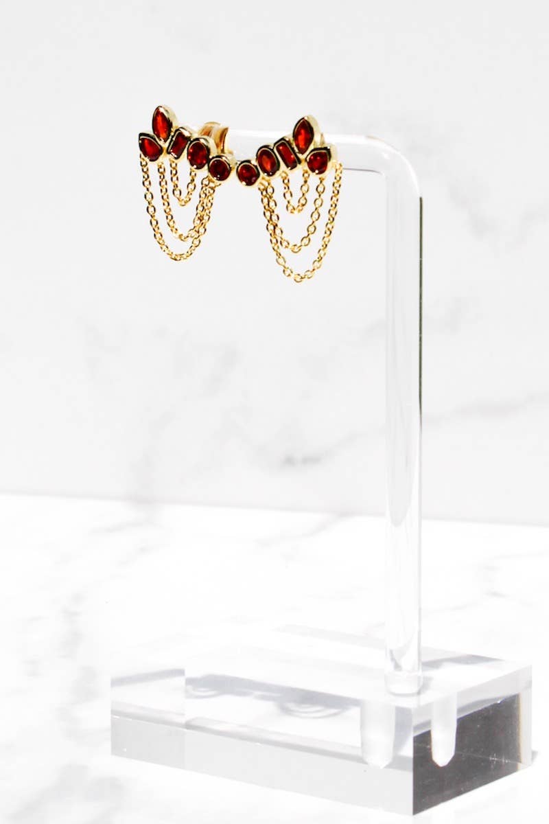 Draping Chain Garnet Earrings