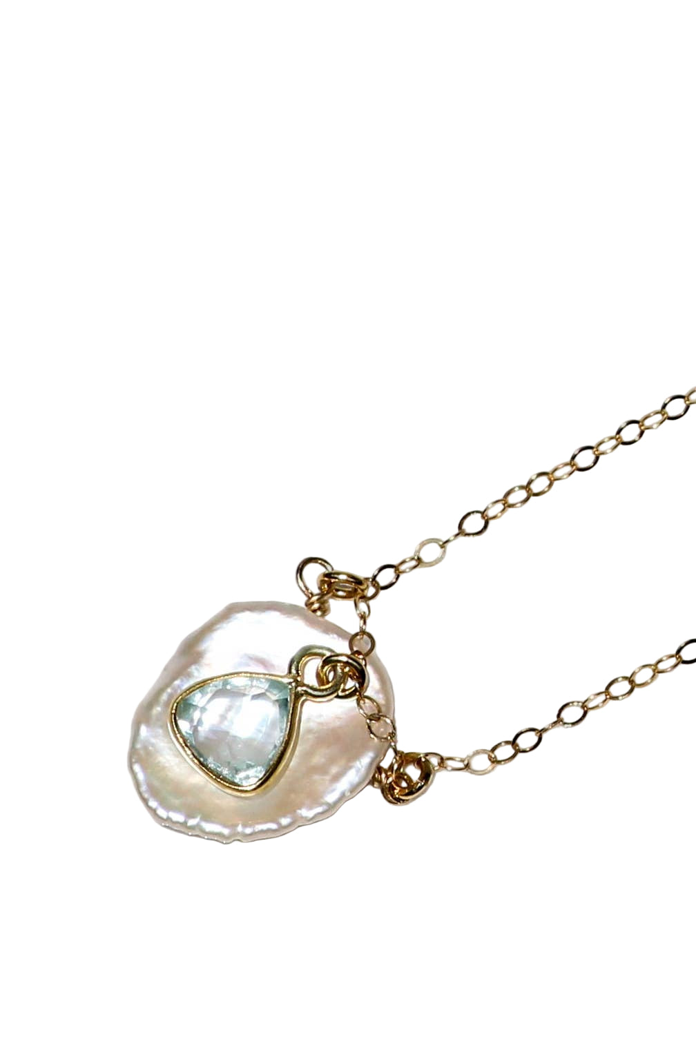 Freshwater Pearl and Aqua Calcedony Pendant Necklace