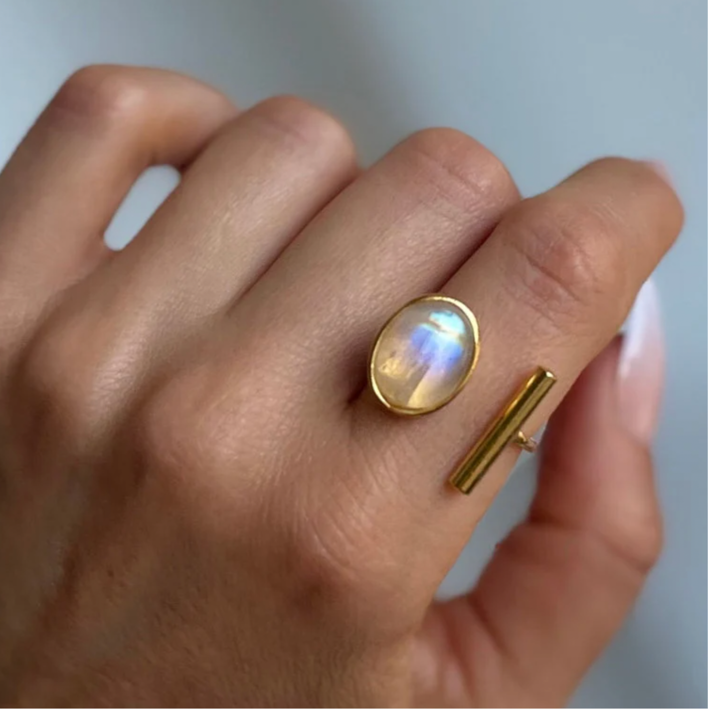 Moonstone oval adjustable 24k gold filled ring