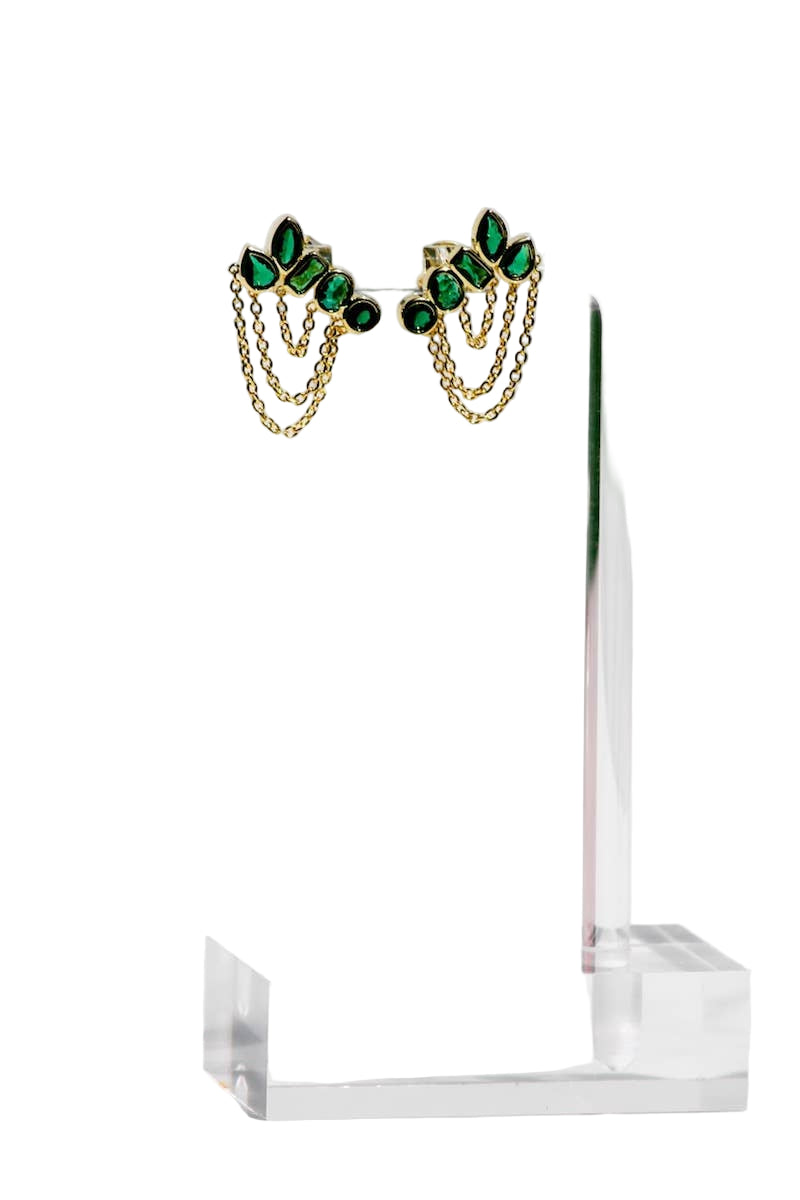 Draping Chain Emerald Earrings
