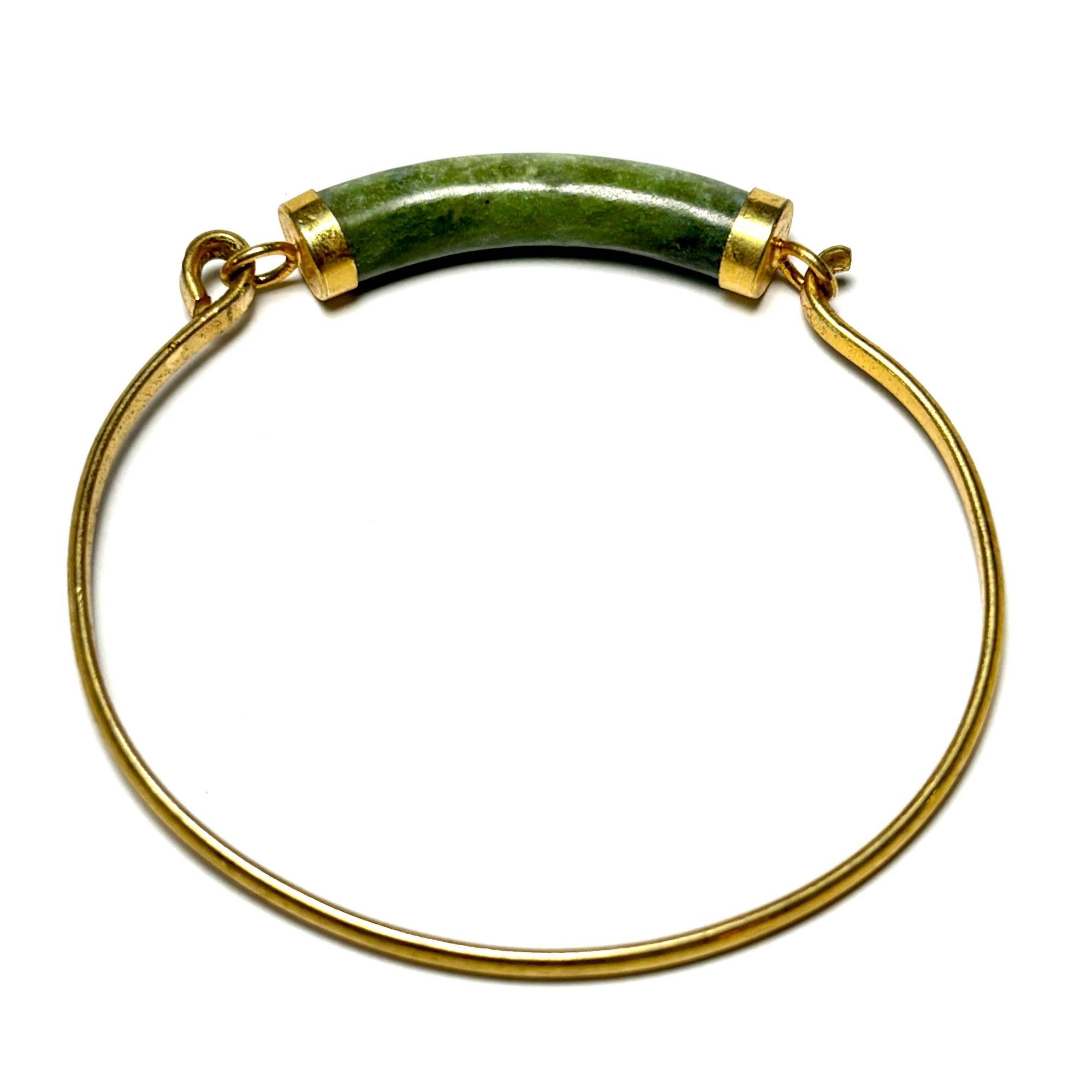 Vintage 1970s Gold Tension Cuff with Jade