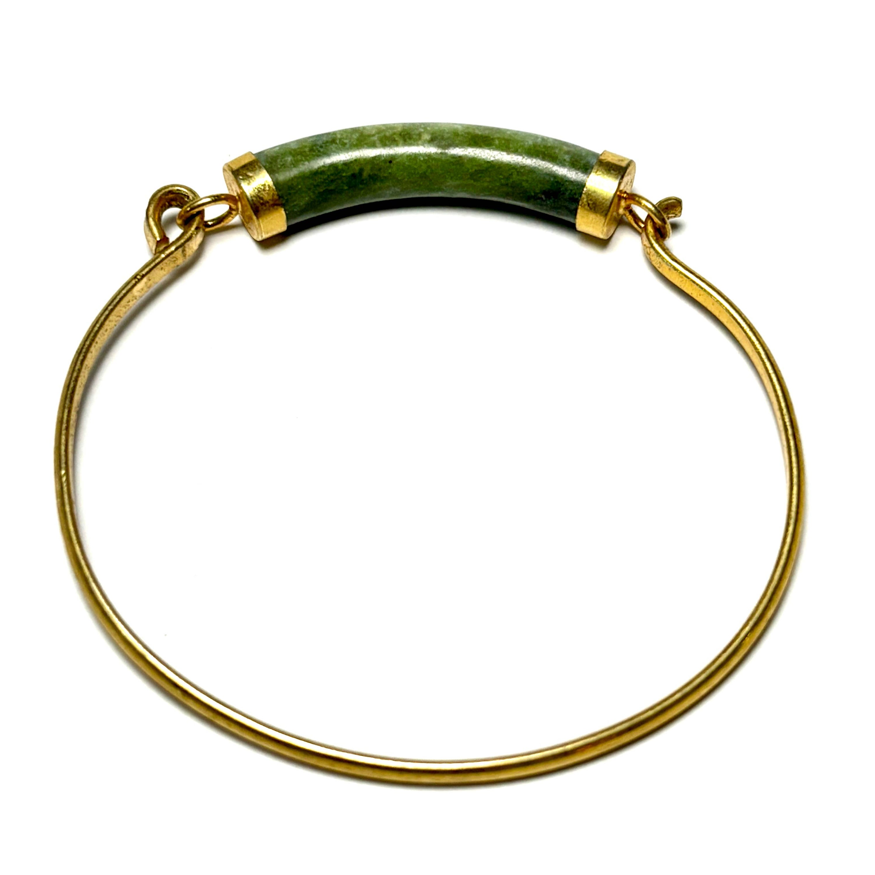 Vintage 1970s Gold Tension Cuff with Jade