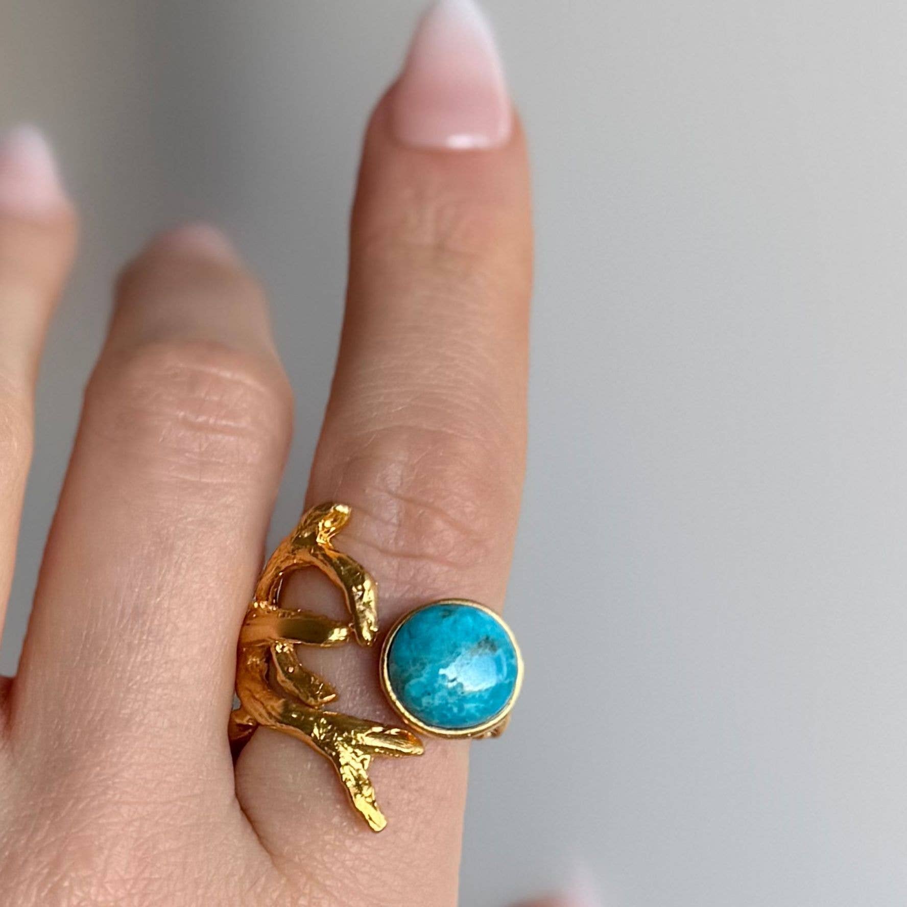 Round Arizona turquoise 24k gold filled ring 
